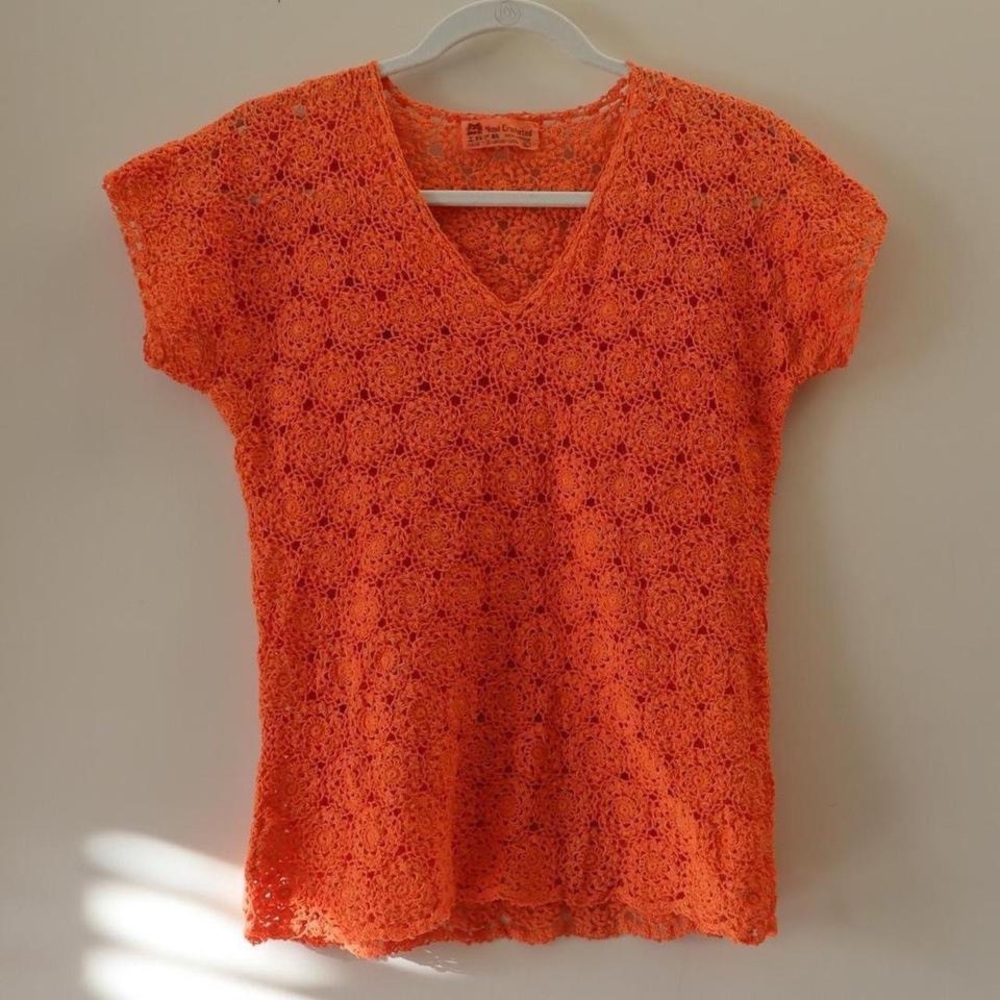 Knit top crochet handmade orange